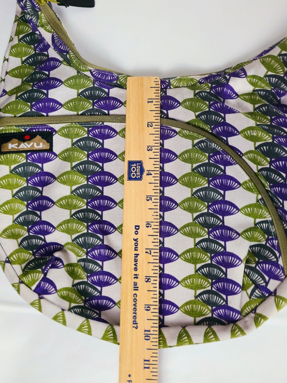 KAVU Sydney Satchel Crossbody Bag Purple & Green Geometric Pattern - Picture 12 of 14
